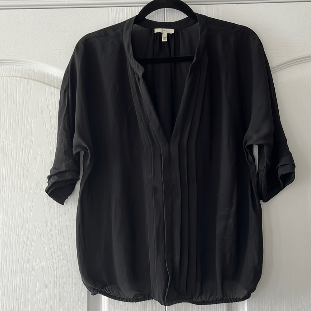 Joie Black V-Neck Pleated Blouse